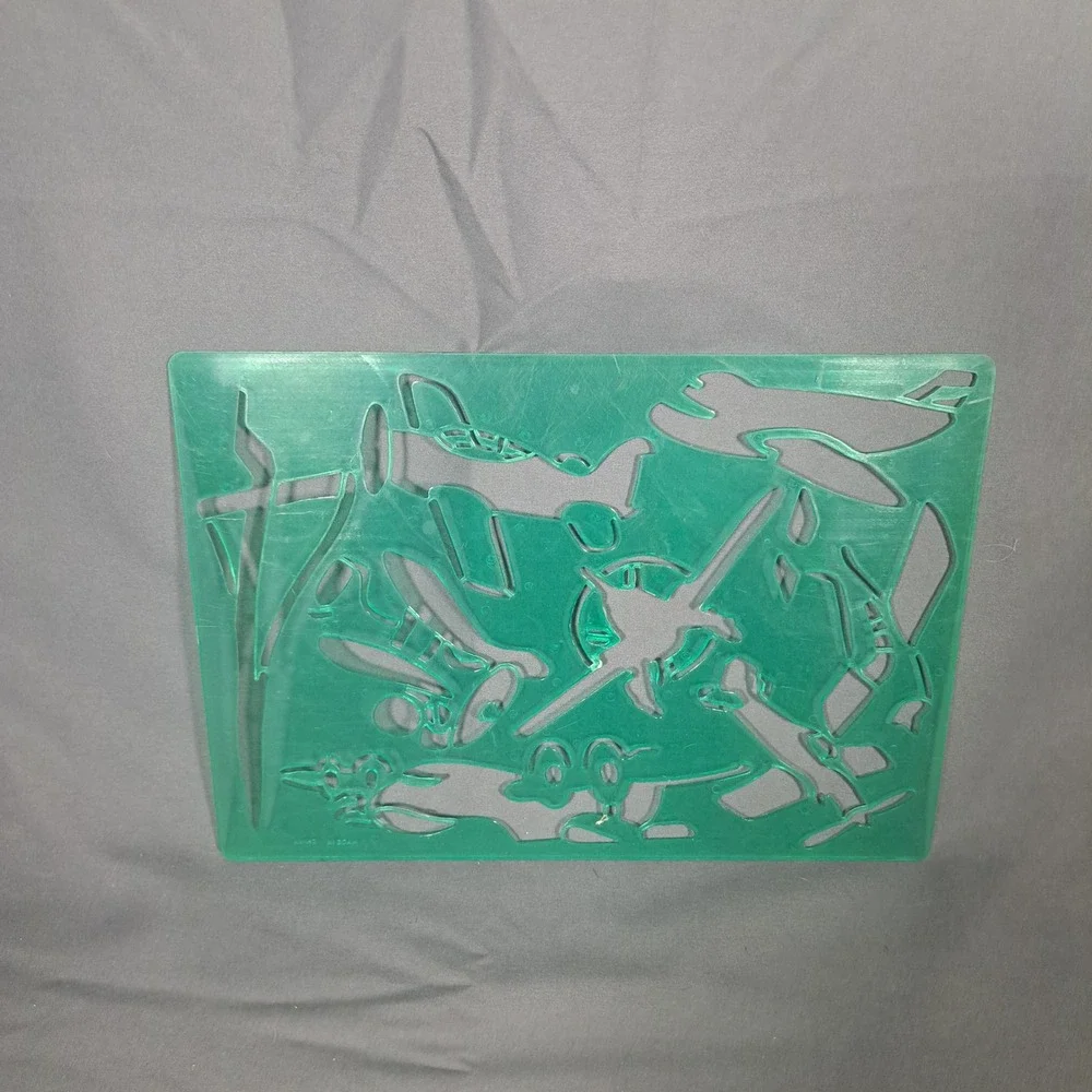 VTG Plastic Drawing Stencils Set 4 Cars Planes Hot Air Balloons Art Craft Retro